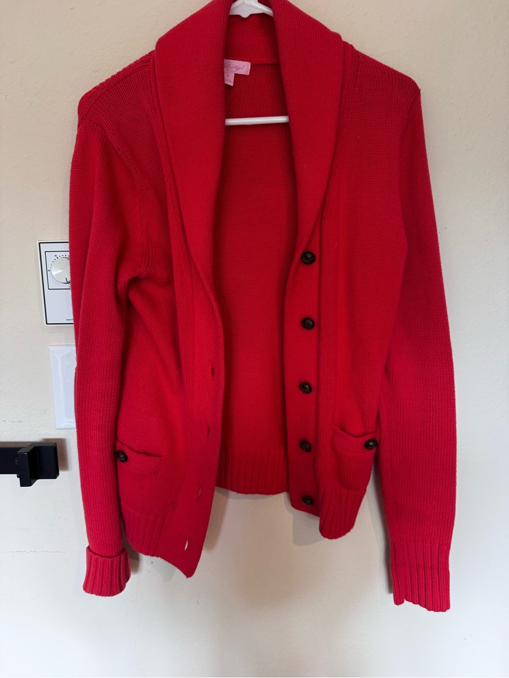 Coral Shawl Collar Button Cardigan